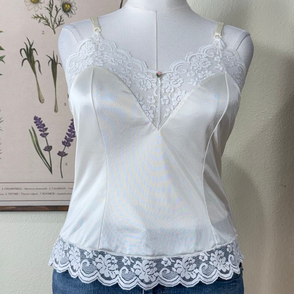 Vintage Union Lace Trim Nylon Cami Top Femme Coquette Romantic Dolly Dainty M 36